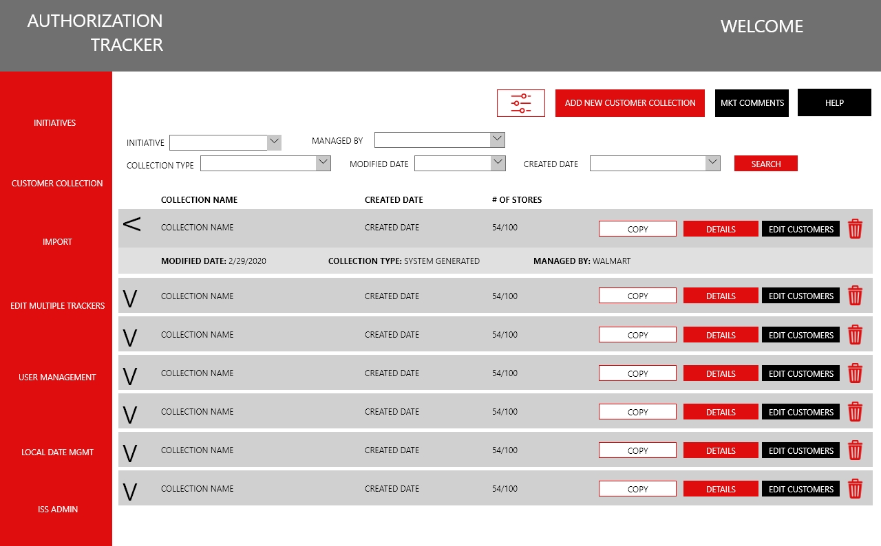 Customer Collection landing page listing saved store groupings