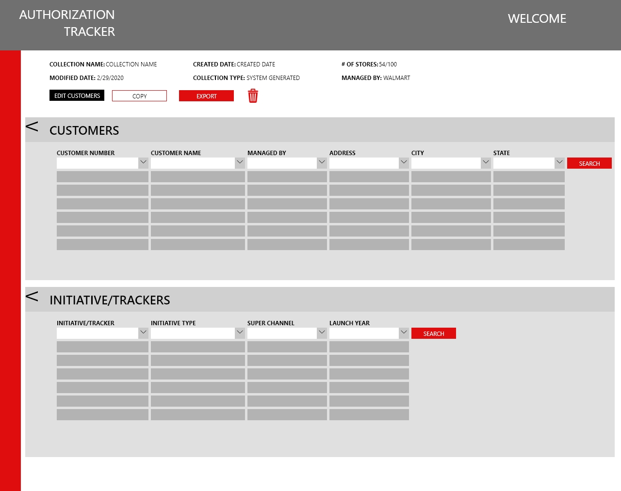 Customer Collection detail and edit view with customer and initiative cross reference